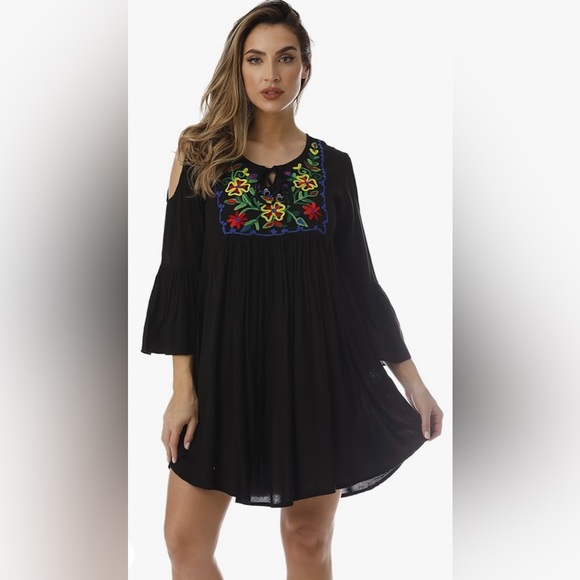 Cold Shoulder Floral Embroidered dress/tunic top - Picture 6 of 6